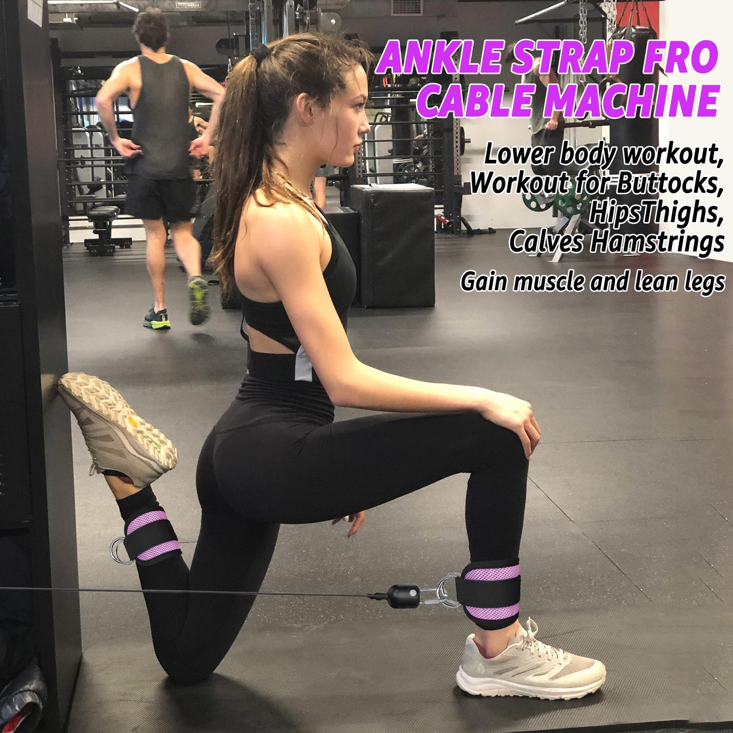 Anemeeoke Ankle Straps for Cable Machine 1Pair, Kickbacks Glute Workouts, Lower Body Exercises, Adjustable Leg Straps with Neoprene Padding Men Women(Purple)