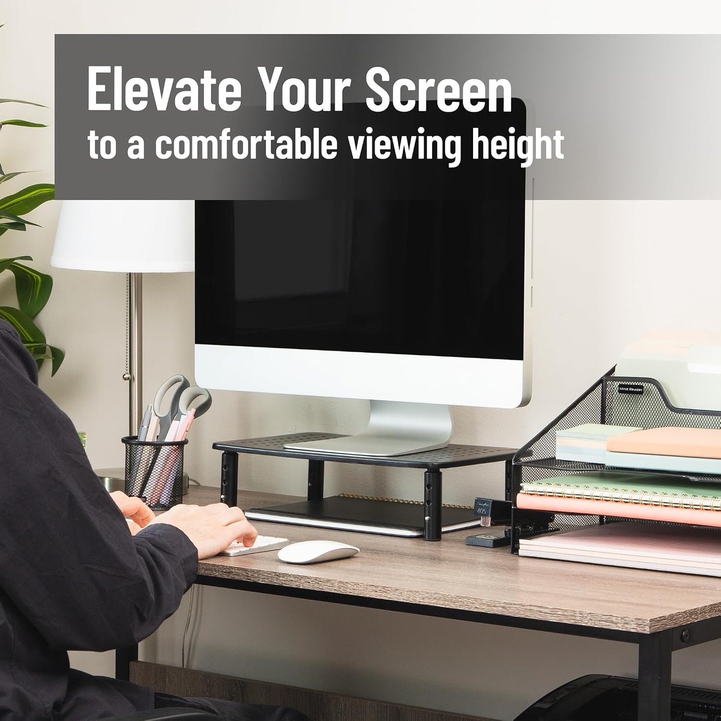 14.5"L 9.25"W 4-5.5"H, Set 2, Mind Reader Monitor Stand, Height Adjustable, Ventilated Laptop Riser, Metal, x x