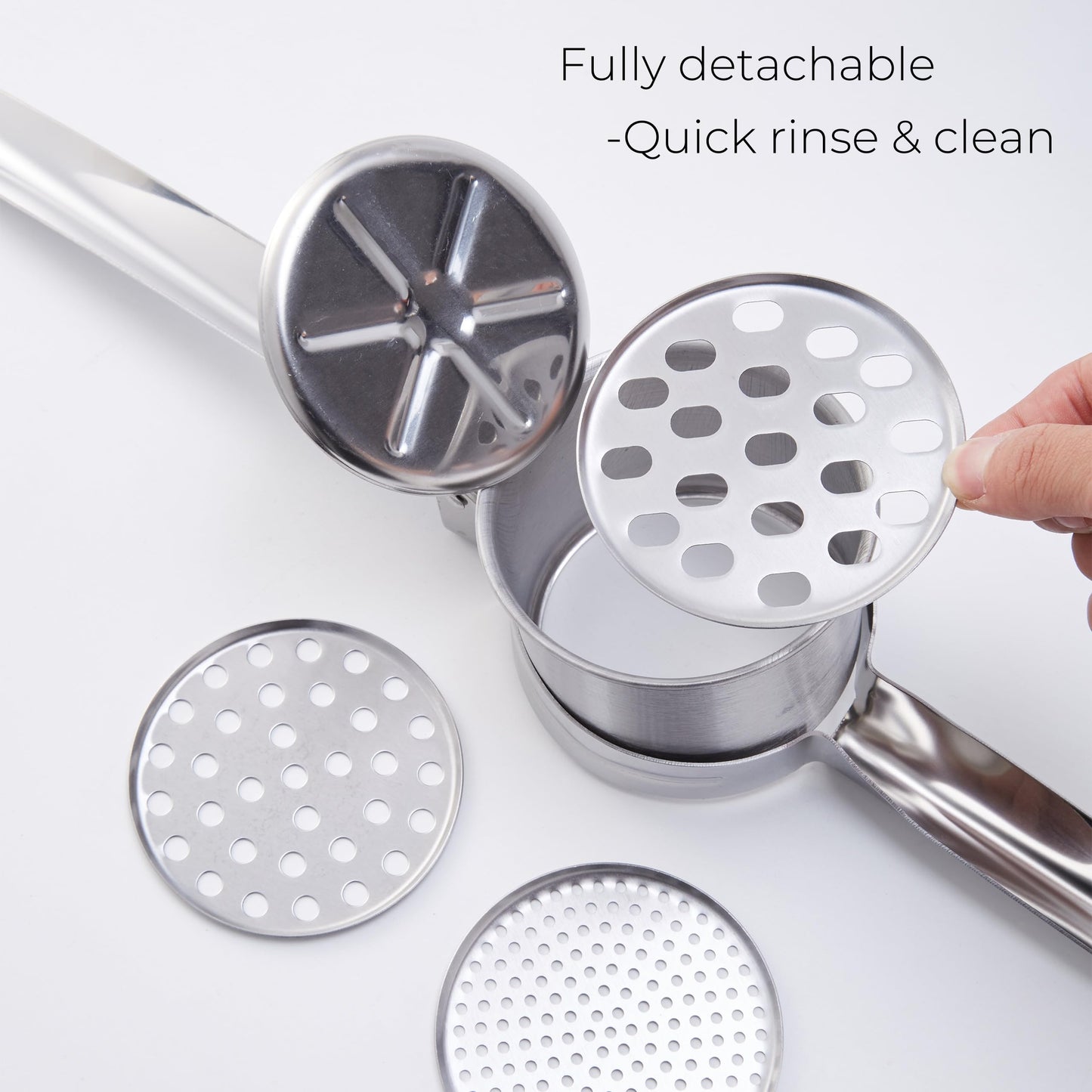 Stainless Steel Khuon Banh Lot Press – Multi-Purpose Potato Ricer, Cendol Maker, Spaetzle Press – Heavy-Duty Manual Food Strainer with 3 Interchangeable Discs for Rice, Vegetables, and Dough