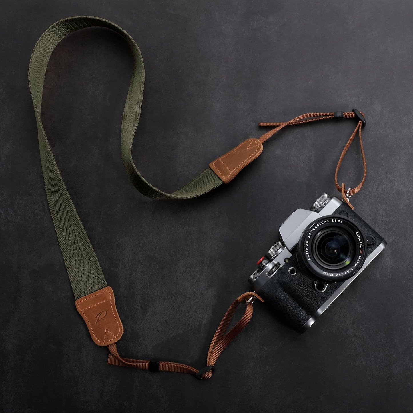 Ends,1.5"Wide Olive Green Camera Strap,Double Layer top-grain Cowhide Pure Cotton Woven Camera Strap,Adjustable