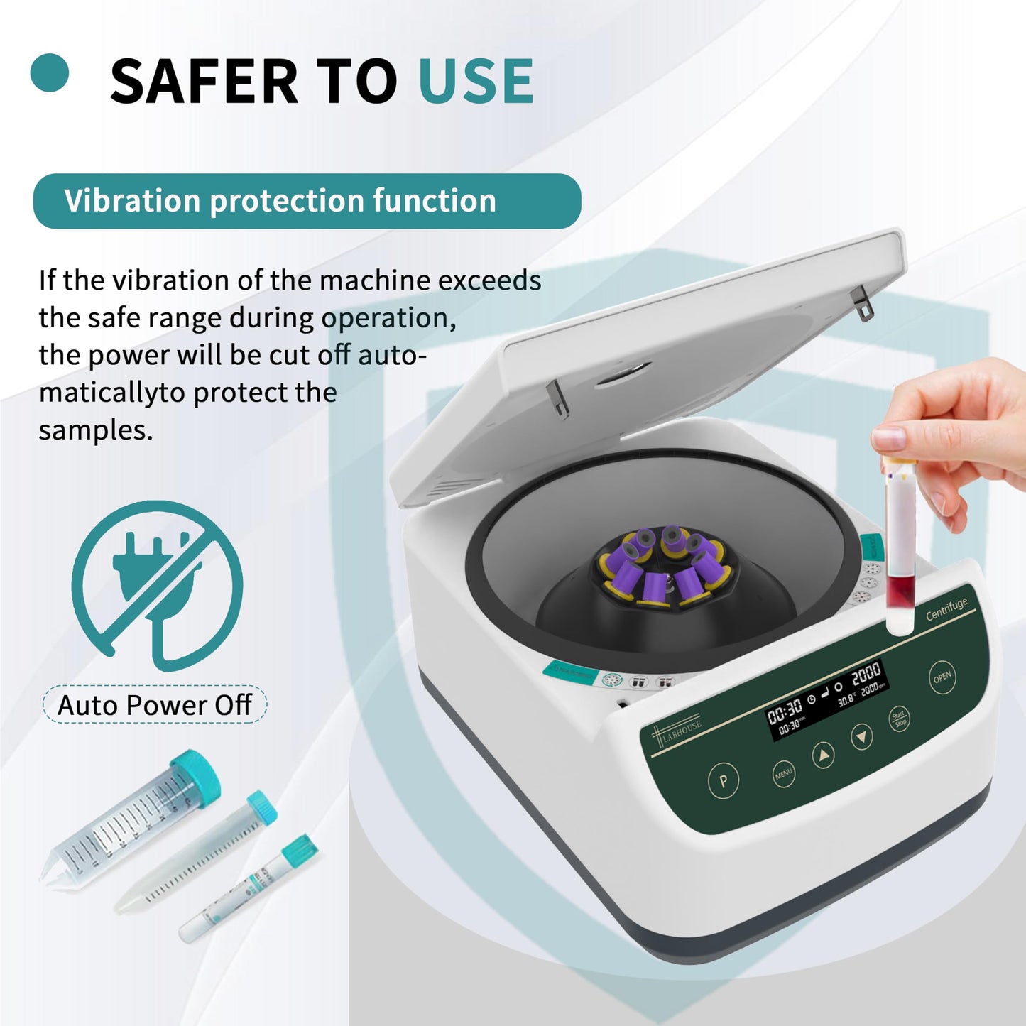 LABHOUSE Centrifuge Machine PRP PRF 2ml-5ml/10ml/15mlx8 Speed 500-4000rpm 1967xg RCF Lab Benchtop Centrifuges Store 9 Programs Timer 30sec-99min