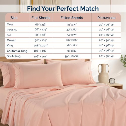 Casa Platino King Size Sheets Set - 100% Cotton Percale 6-Piece Cooling Bedding | Veiled Rose, 15" Deep Pocket