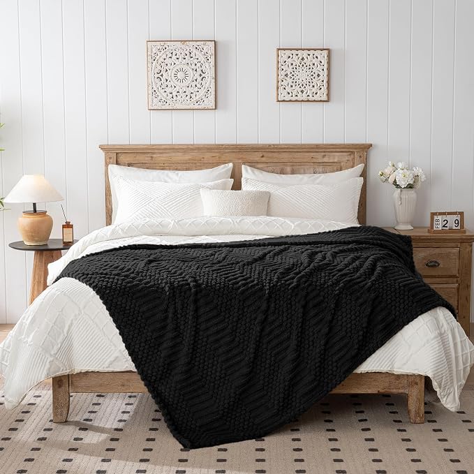 90x90 Inch Black Queen Large Blanket - Soft & Fluffy Fleece, Neutral Tan Color, Cute & Aesthetic, Perfect for Sofa, Couch, Bed, Living Room & Bedroom, All-Season Use, Plush & Cozy Decorative Blanket