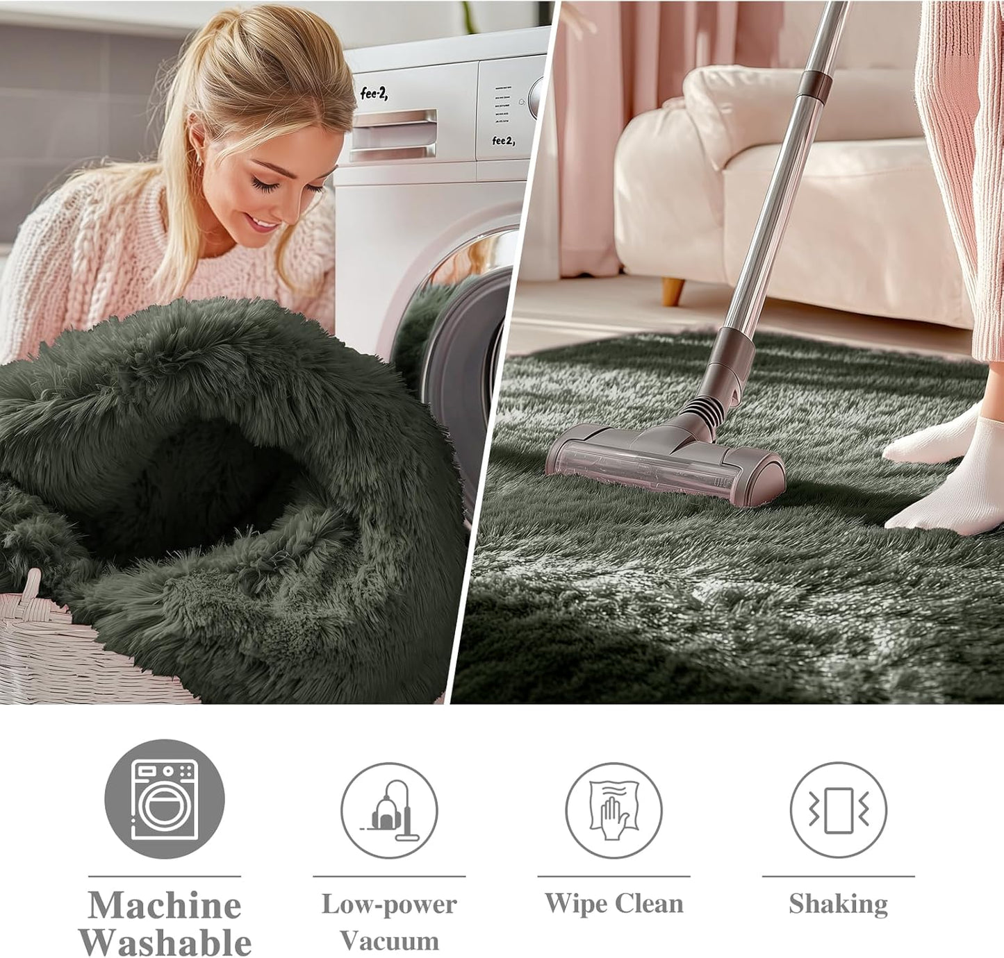 OLANLY Olive Green Round Rug - Soft, Fluffy, Machine Washable 4 ft Circle Area Rug for Bedroom & Living Room