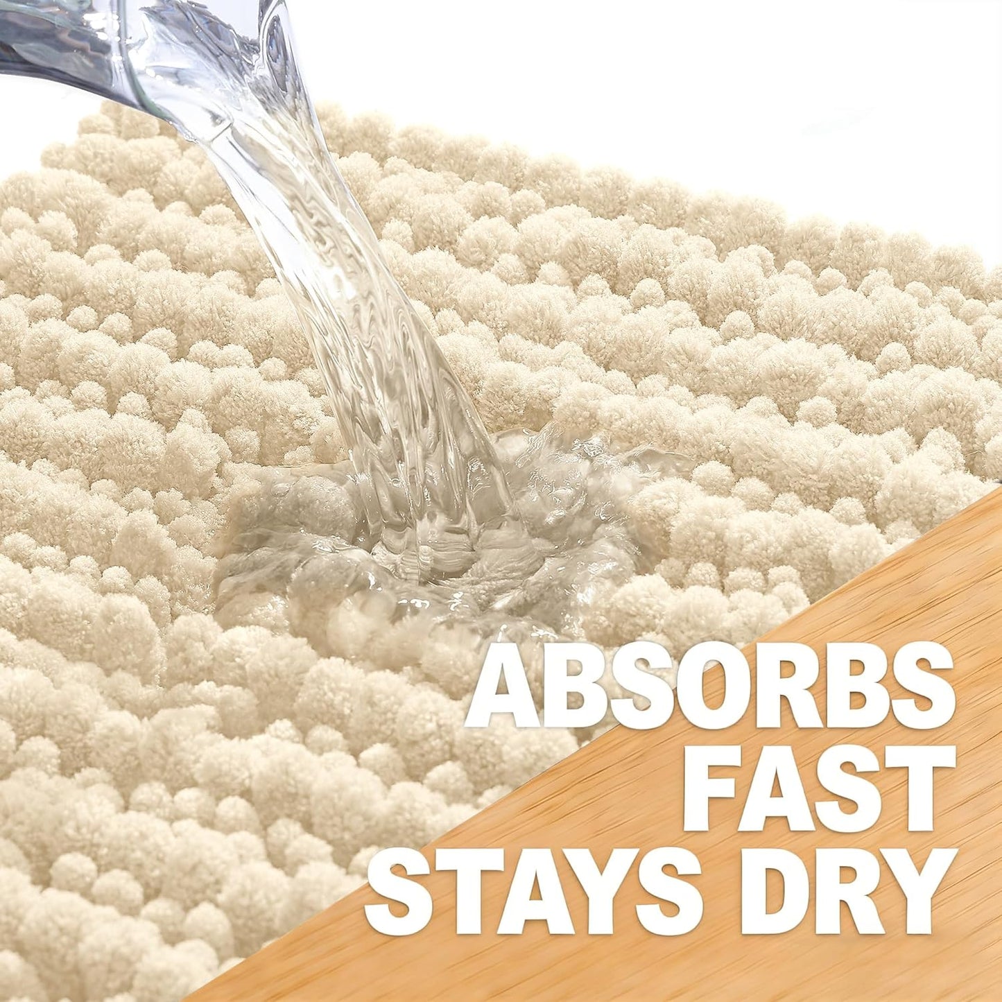 OLANLY Bathroom Rug Mat - Thick Soft Chenille Bath Mat with Non-Slip Backing | 40x32, Beige, Machine Washable