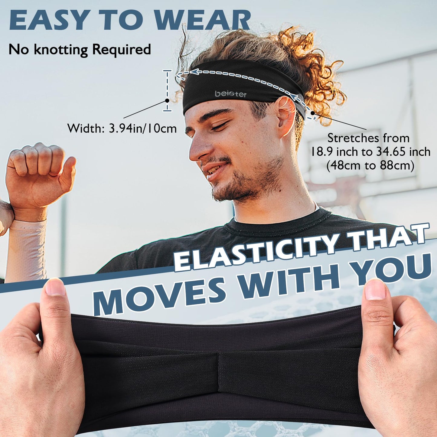 Beister Sports Headband Men & Women, Premium Sweat Wicking Workout Headband for Men, Wide Non-Slip Elastic Sweat Bands for Running, Gym Exercise, Cycling, Yoga, Soccer, Football, Basketball