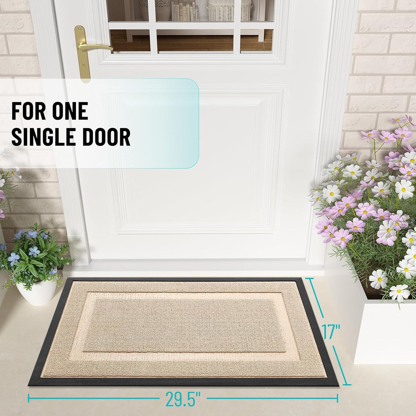 OLANLY Waterproof All-Season Front Door Mat - Sturdy Natural Rubber, Easy Clean | 29.5x17 Off-White