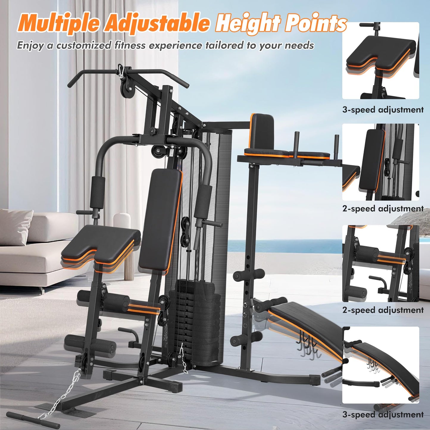 Home Gym with 118 LBS Weight Stack, Multifunctional Workout Station, All-in-One Exercise Equipment for Full Body Strength Training
