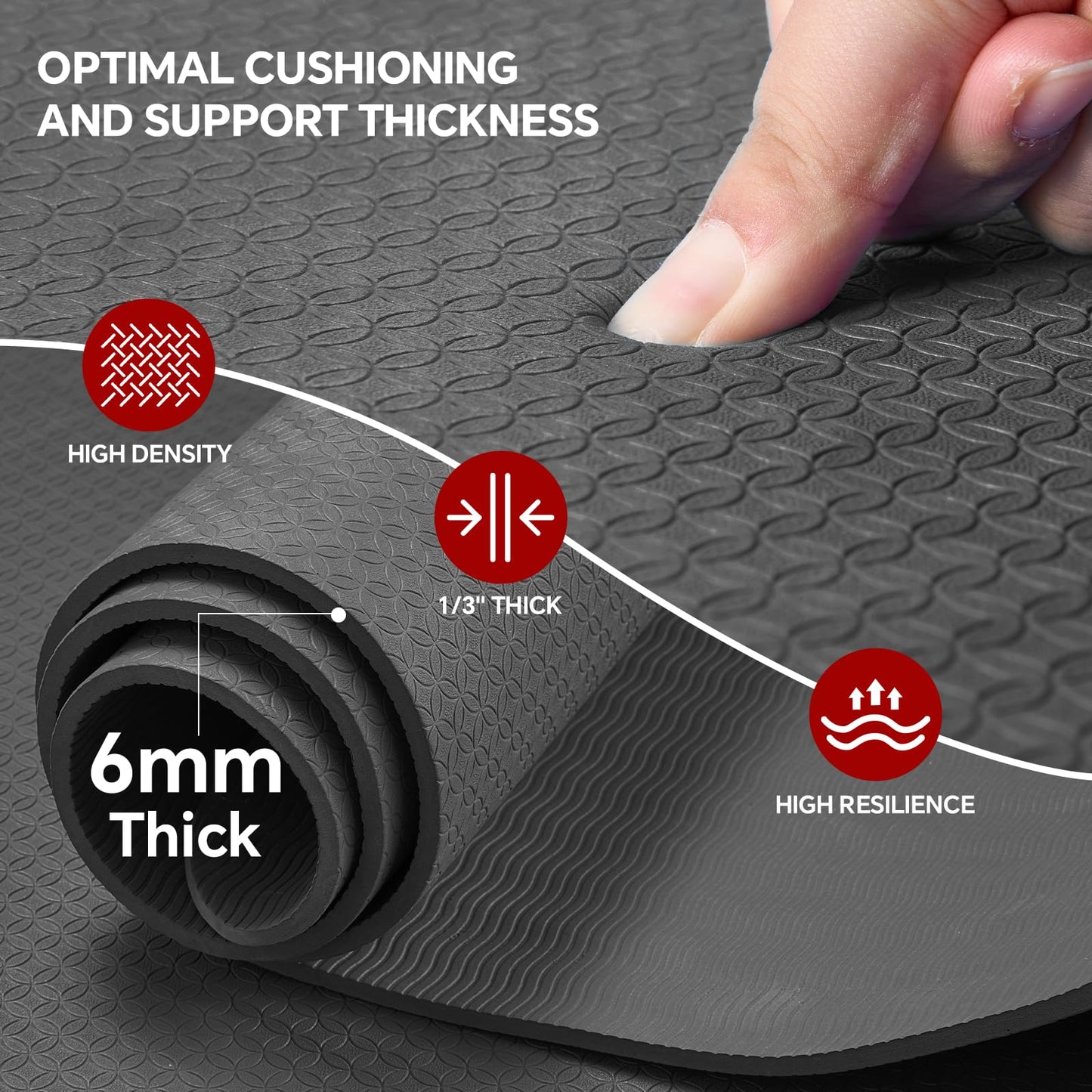Stepwaver Extra Large Yoga Mat 6'x4'(1/4" Thick), Non-Slip, Ultra Durable, Wide Workout Mat, Wide Exercise Mats for Home Workouts, Yoga, Pilates, Stretching (Barefoot Exercise) - Black