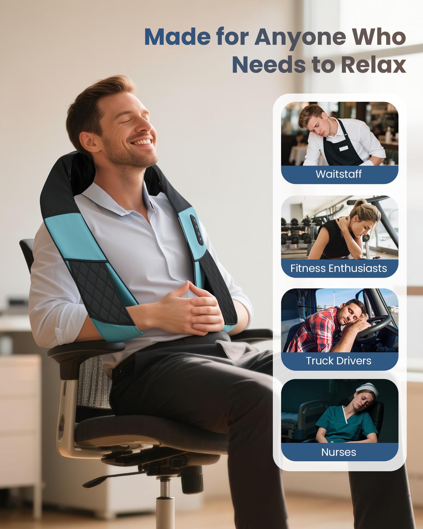 COMFIER Cordless Neck Massager with Heat, Deep Kneading 3D Shoulder Massage for Tired Muscles, FSA Eligible, Lightweight Portable for Home Travel, Father Day Gift