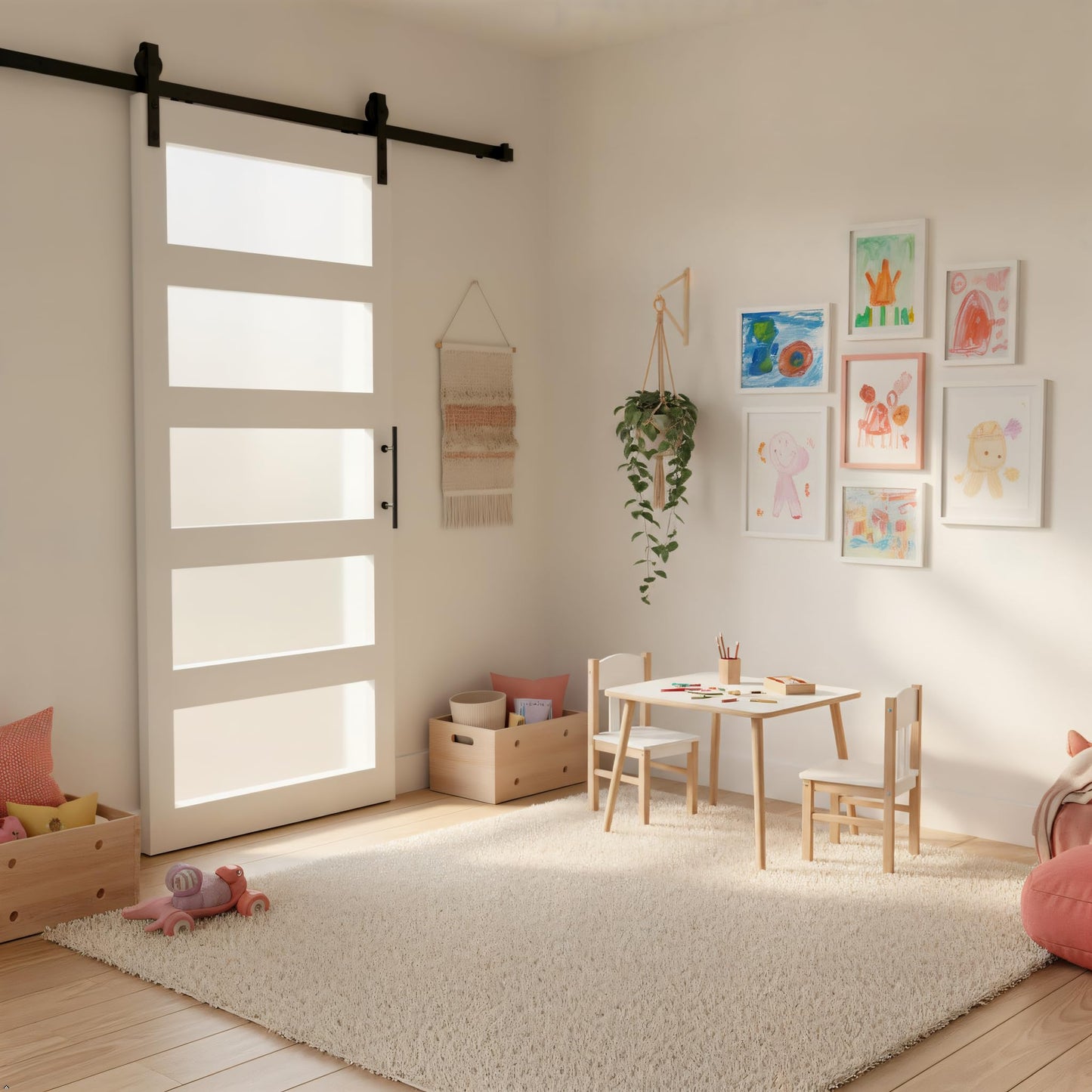 Sliding Barn Door, 36" x 84" 5-Lite Frosted Glass Door with 6FT Hardware Kit Included & Handle,Solid Wood Covered with Waterproof PVC Surface,Easy Install for Bathroom Kitchen