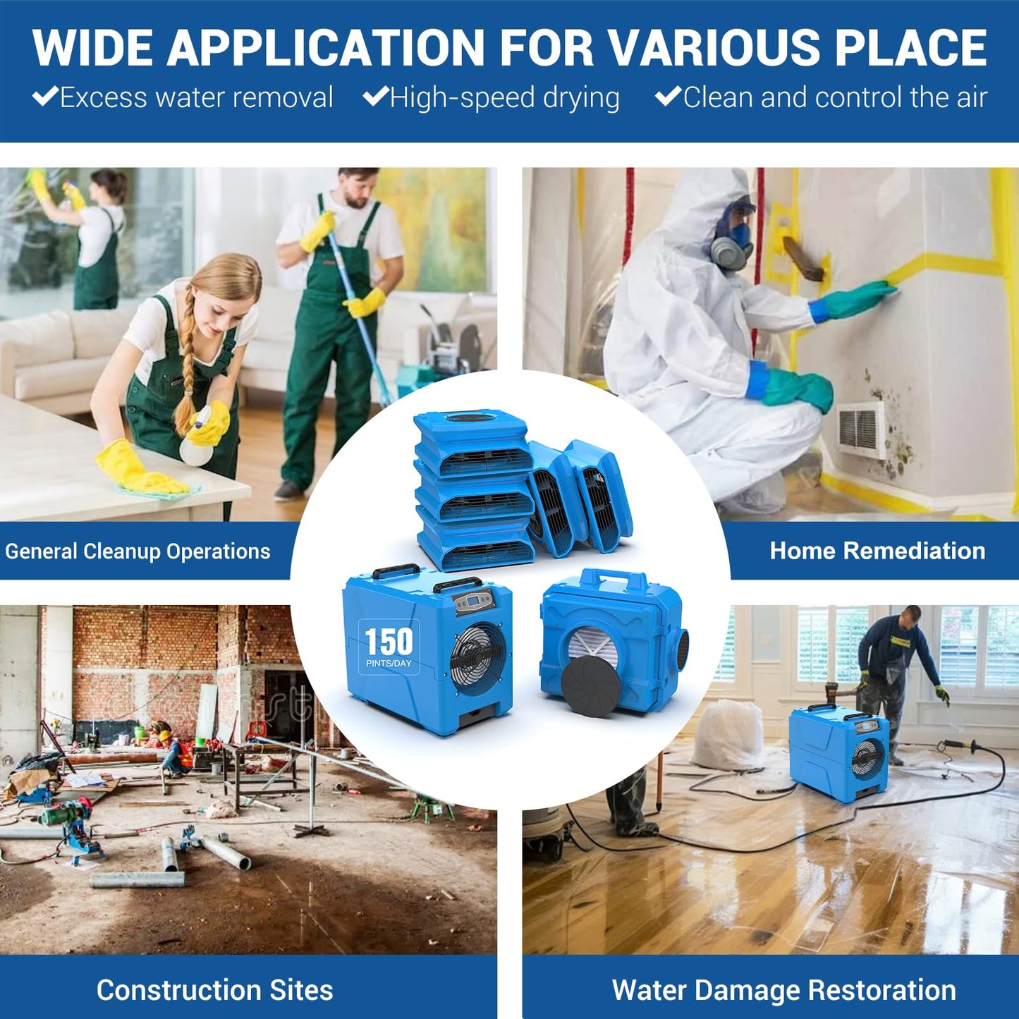 MOUNTO Water Damage Restoration Combo Package Deals (15* AM30LO Air Mover, 3*AF500 Air Scrubber, 3*DH80 LGR Dehumidifier)