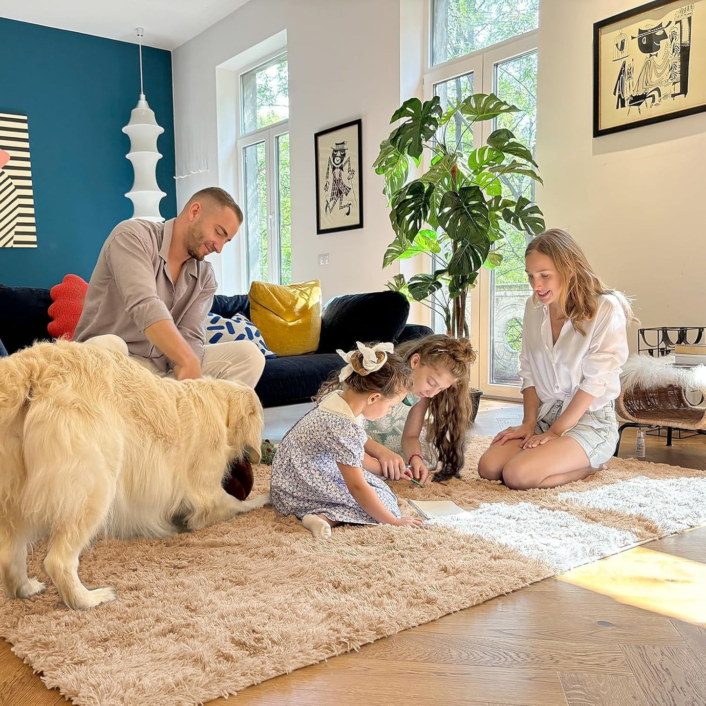 OLANLY Large Area Rug - Soft Fluffy Shaggy Carpet for Living Room & Bedroom | Machine Washable, Beige