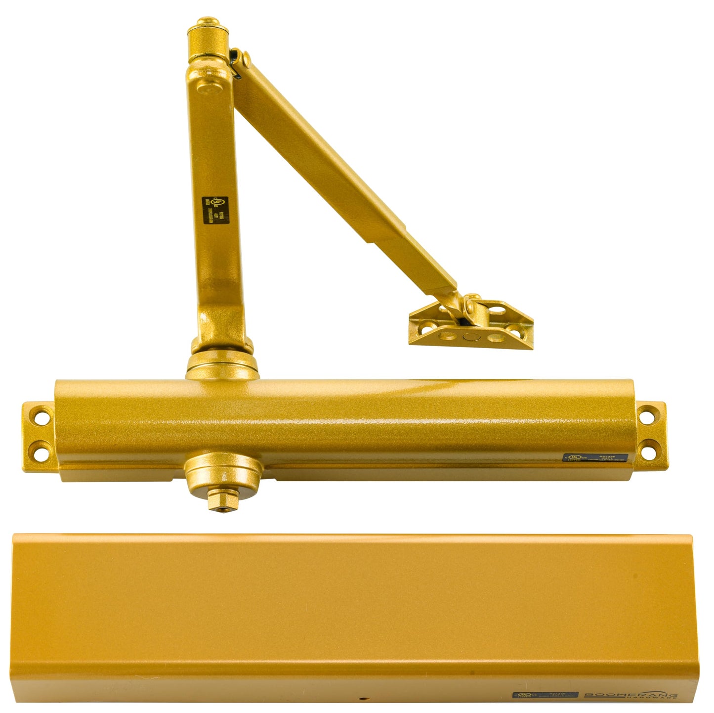 Boomerang Heavy Duty Designer Automatic Commercial Door Closer - D8016-Surface Mounted, Grade 1, Cast Aluminum, UL 3 Hour Fire Rated & ADA for high Traffic doorways, Painted Brass/Gold (US4)
