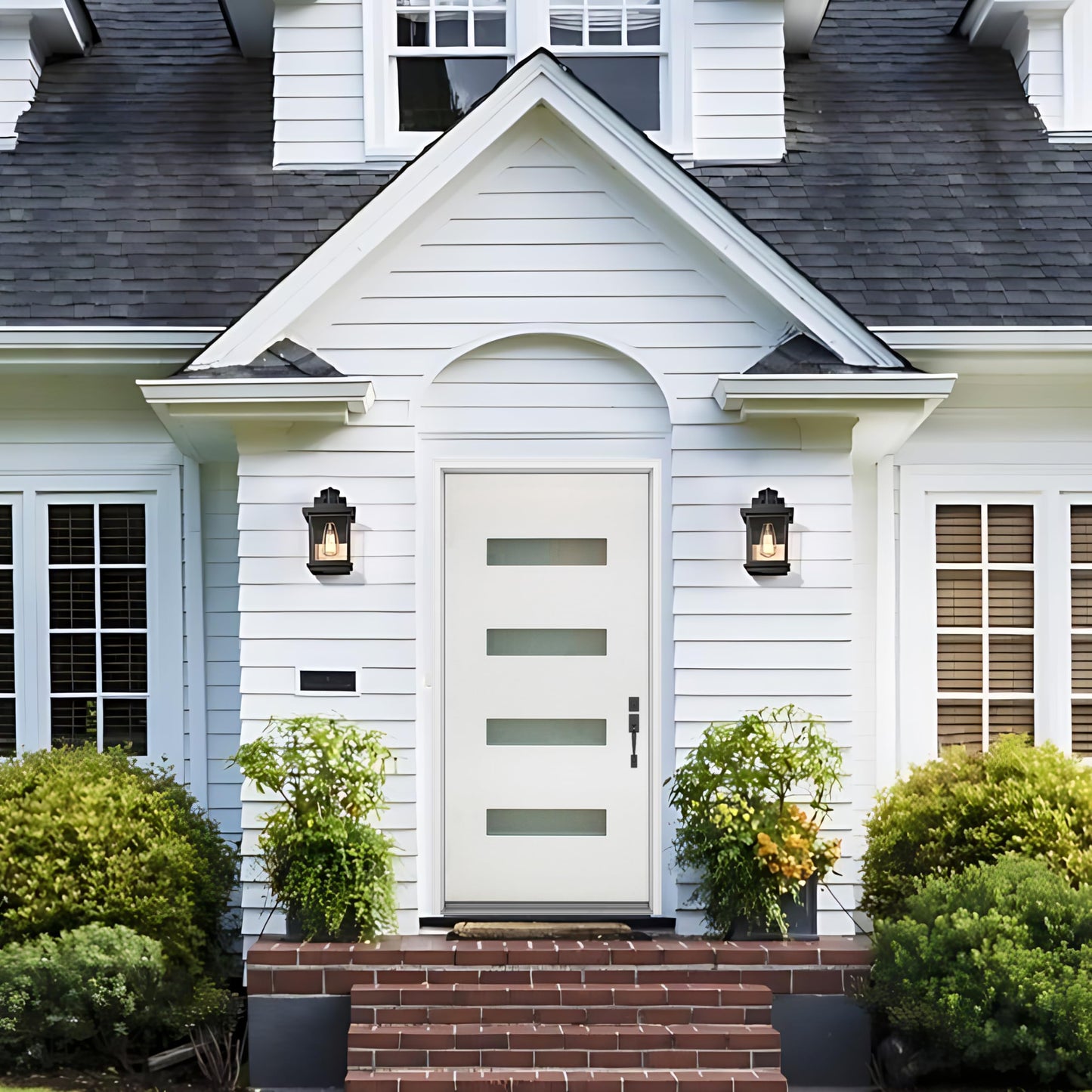 Fiberglass Exterior Front Door 36x80in, Left-Hand Inswing 4-Lite Frosted Glass White Primed Knock-Down French Entry Door with Vinyl Frame and Brickmould