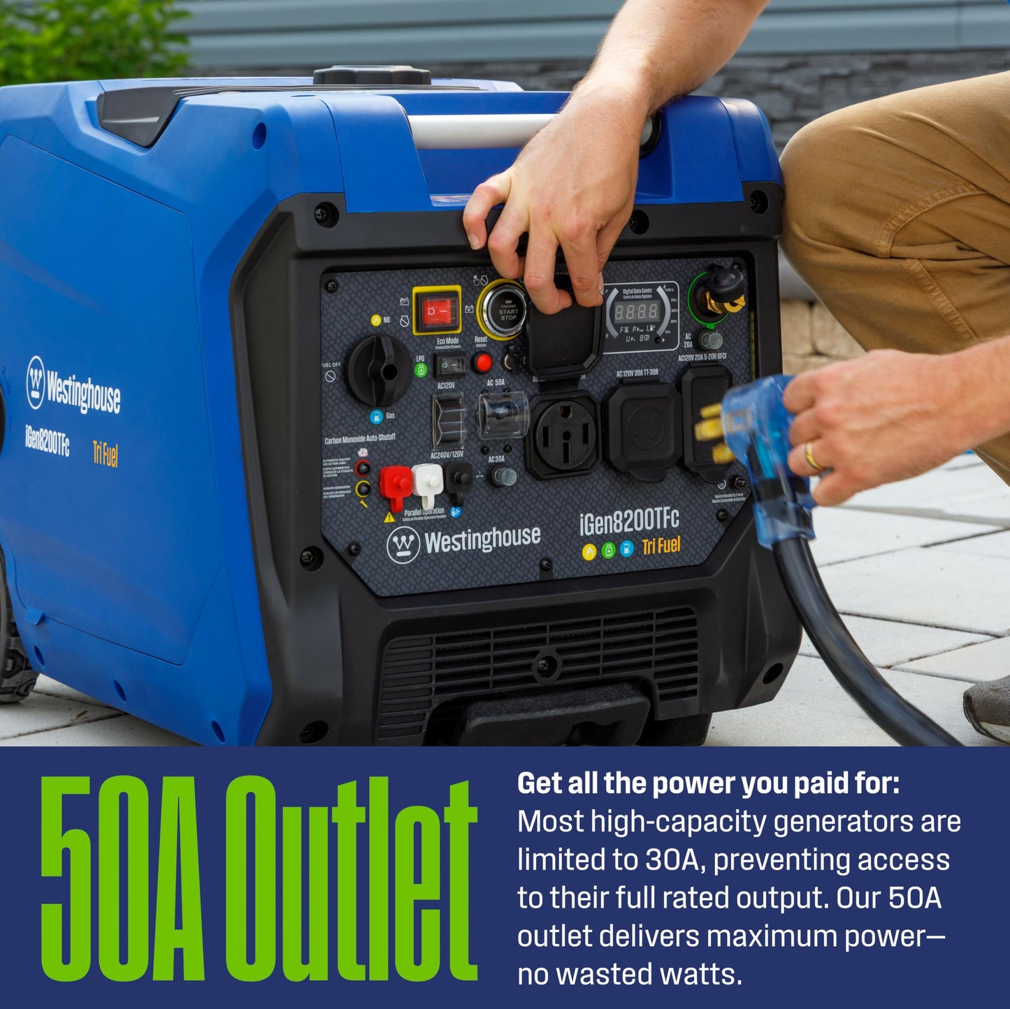 Westinghouse 8200 Peak Watt Tri-Fuel Portable Inverter Generator, Remote Electric Start, Transfer Switch Ready, Gas, Propane, Natural Gas, Low THD, Safe for Electronics, Parallel Capable, CO Sensor