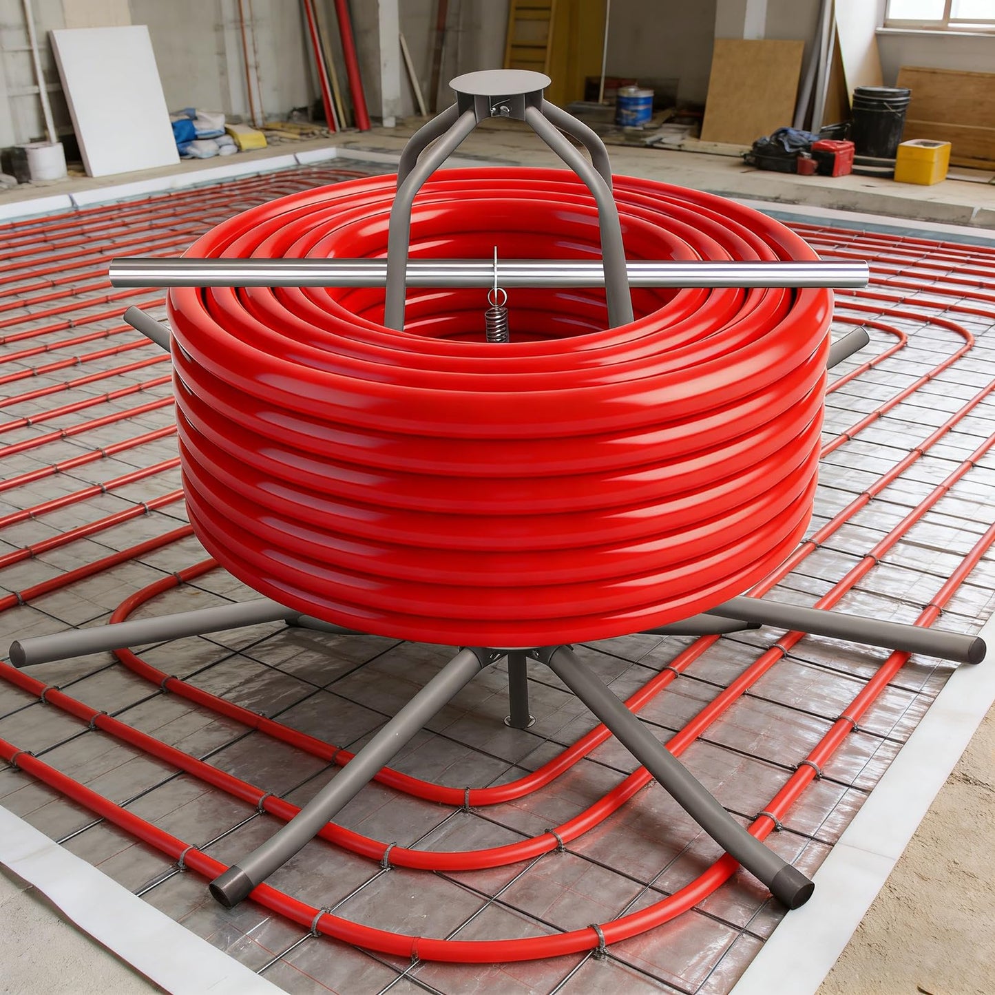 Pipe Uncoiler, PEX Piping Uncoiler, Multi-function Folding Tube Dispenser, Heavy Duty Potable Water Tubing Decoiler for 3/8'' to 1'',Maximum Load of 500Lbs, Gray