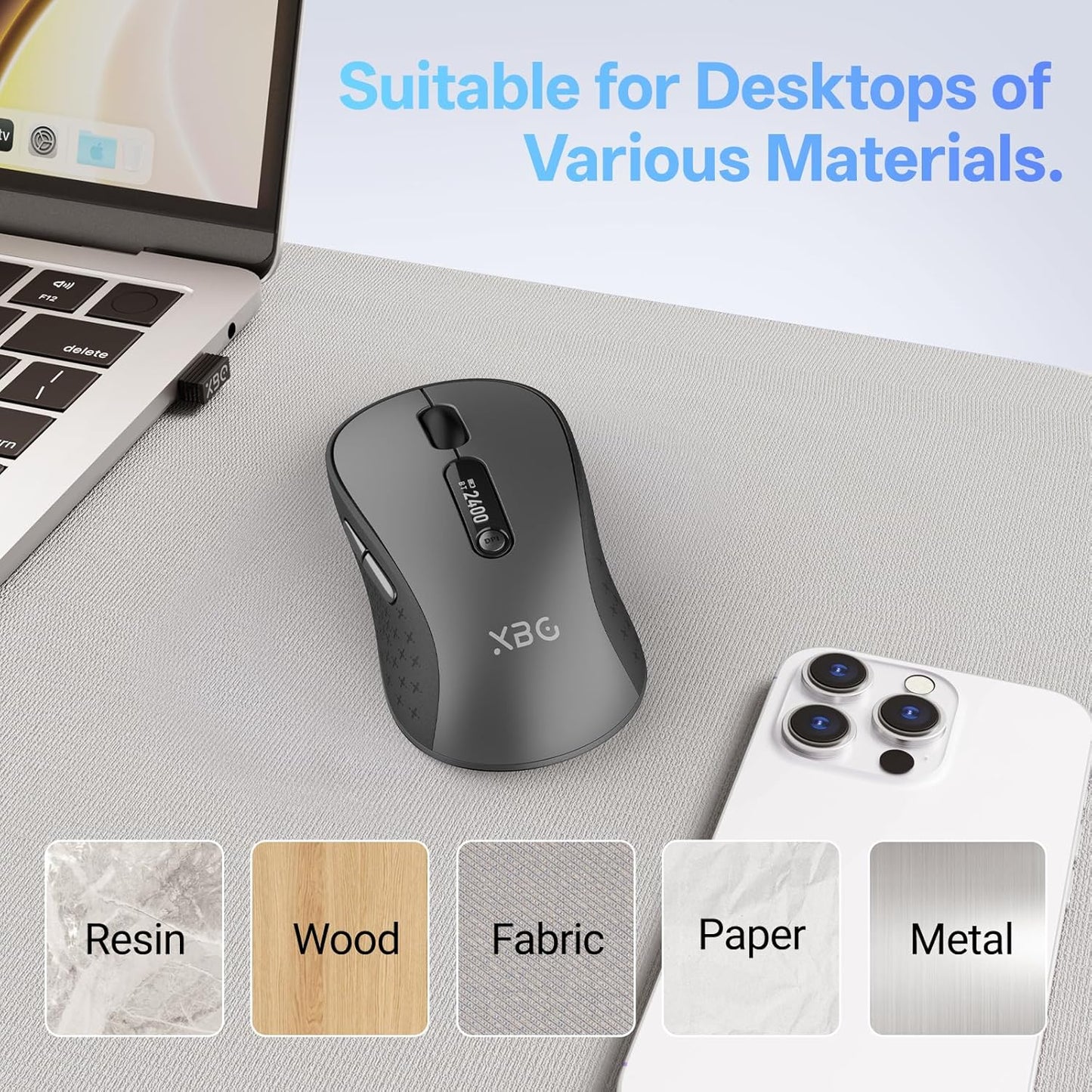 XBG B15pro 5.0/4.0 2.4G Wireless Bluetooth Mouse, Bluetooth & Tri-Mode, Type-C Rechargeable with LED Screen Display