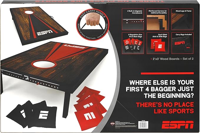 ESPN Cornhole Board Set Includes Bean Bags and Travel Case, Ideal for Kids Games, Family Games, and Outdoor Games
