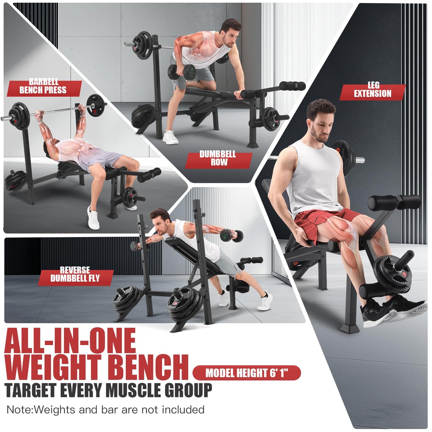 OPPSDECOR 900 LBS Weight Bench Set with Squat Rack, Adjustable Bench Press Set with Leg Extension and Leg Curl, Foldable Flat/Incline/Decline Workout Bench for Home Gym