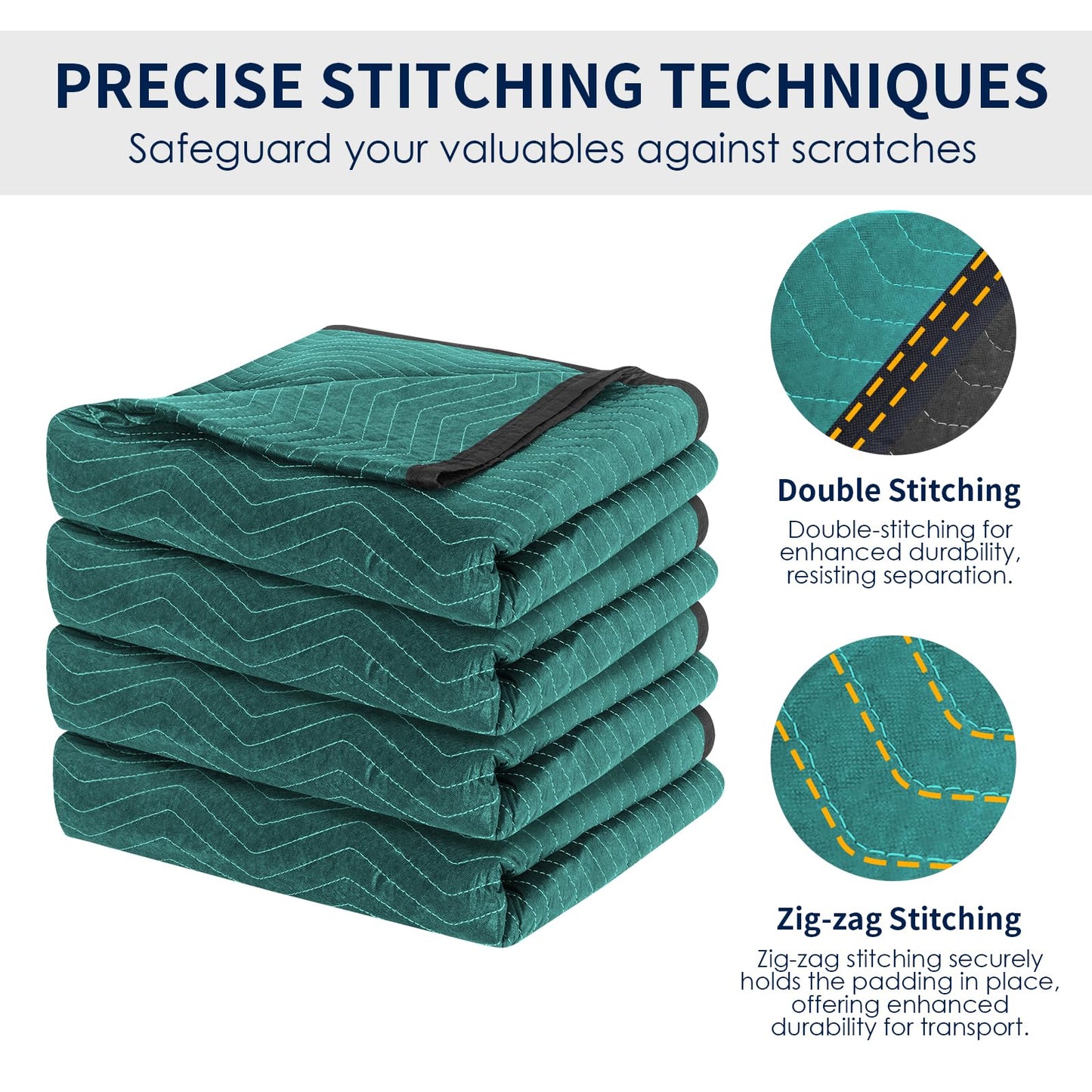 Diamond UP Moving Blankets 4 Pack, Double Extra Large 144"x80" (85 lb/dz) Heavy Duty Quilted Packing Blankets for Moving, Shipping & Storage, Professional Furniture Pads -Green & Gray