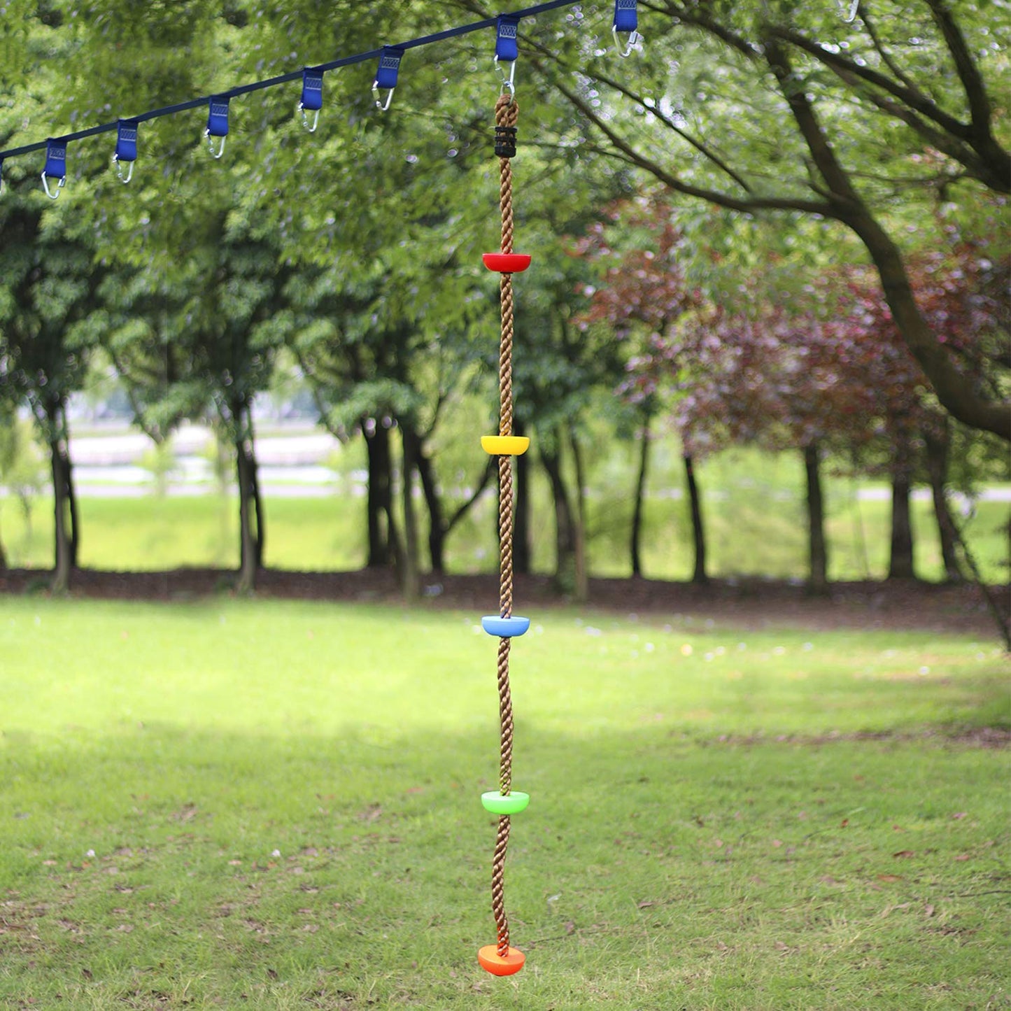 Rainbow Craft Colorful Climbing Rope - 6.5ft with 5 Knotted Foot - Kids Ninja Rope for Ninja Warrior Slackline Obstacle Course Accessories Kids Swing Set Backyard Play