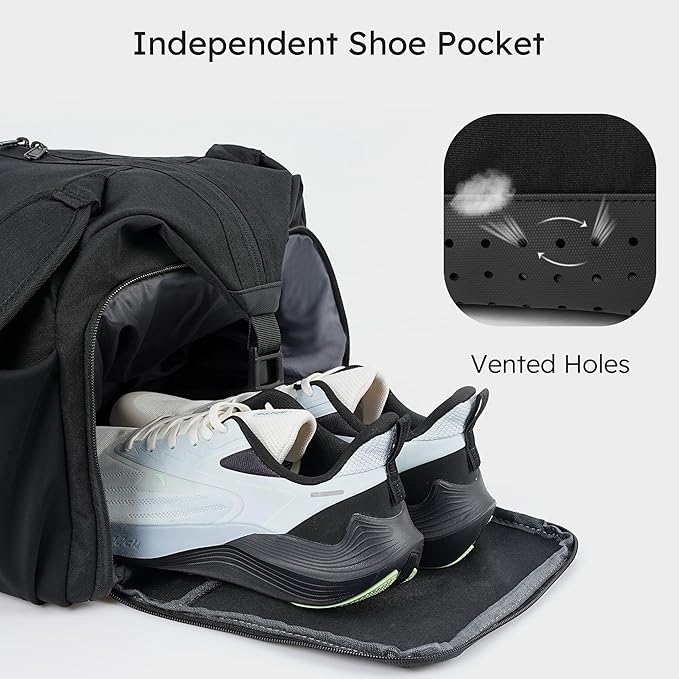 Small Gym Bag for Men with Shoes Compartment and Wet Pocket Convertible Duffle Bag and Gym Backpack Waterproof Sports Bag with 2 Bottle Holders Weekender Overnight Bag - Black