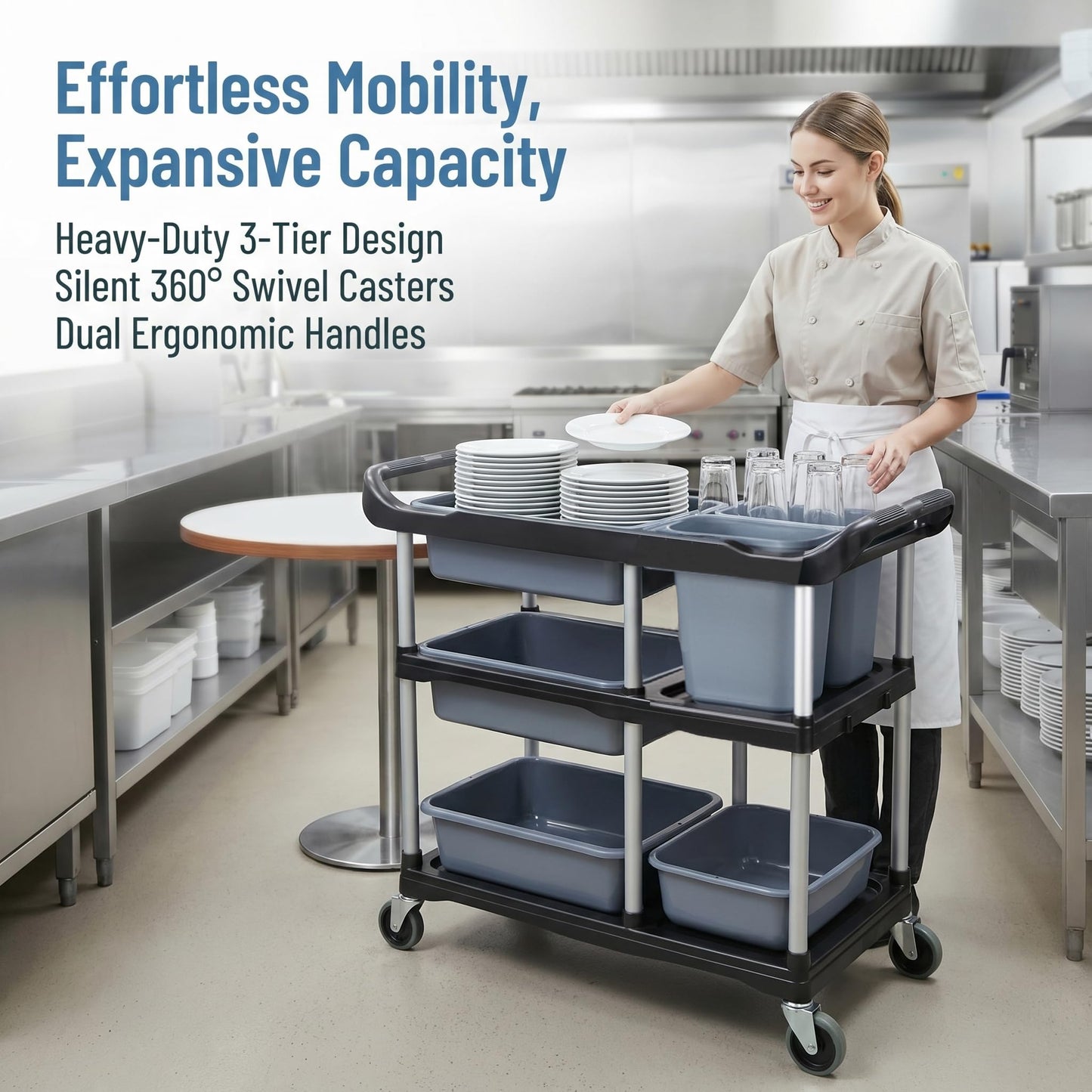Commercial Products Standard Bus Box/Utility Cart,Gray Large Bus Tub, Plastic, Heavy Duty Restaurant Wash Basin/Dish Washing Tub for Kitchen Organization/Storage (THA52)