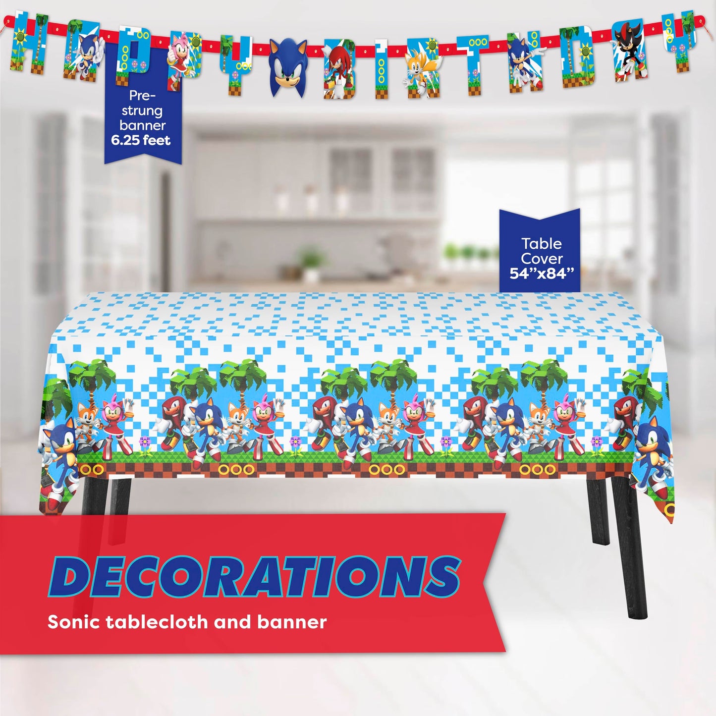Sonic Birthday Party Decorations | Serves 16 Guests | Masks, Tattoos, Banner, Tablecloth, Plates, Napkins, Sticker | Officially Licensed