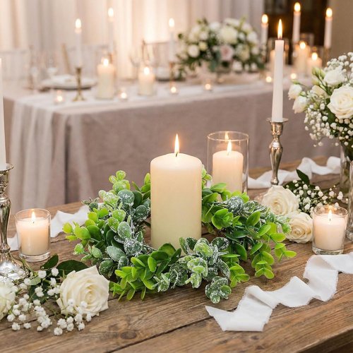 Beavorty Eucalyptus Leaves Wreaths - 2-Piece Candle Rings for Holiday Decor | Winter Centerpiece
