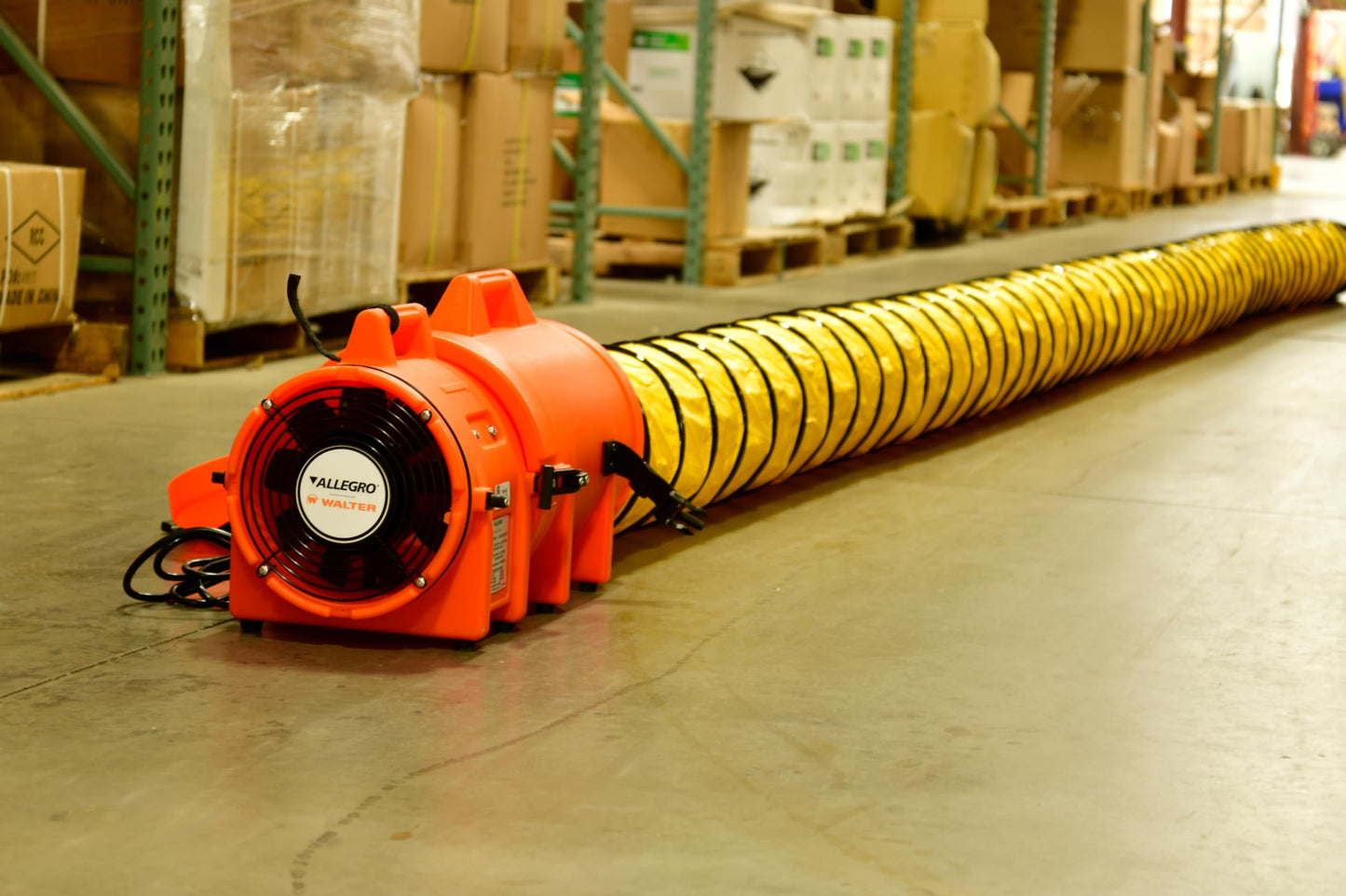 Allegro Industries-9533-25 32" X 13 12" X 14 12" 831 cfm 13 hp 115 VAC 3 A Motor Polyethylene Com-Pax-Ial Blower with Canister and 8" X 25' Duct,Orange