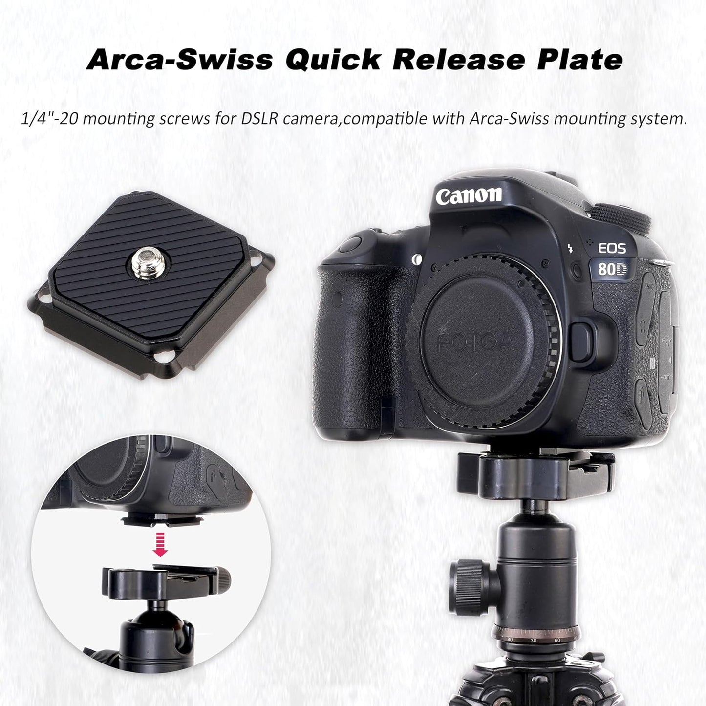 FocusFoto Quick Release Plate Kit, Camera Tripod Mount QR Plate and Rapid Connect Clamp Adapter for DSLR/Mirrorless