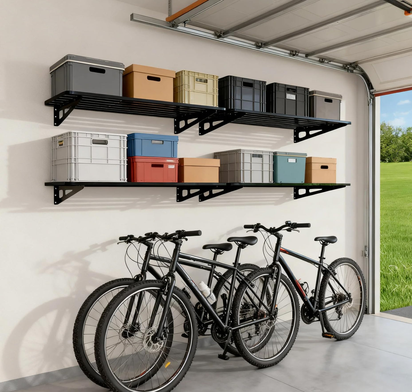 ZoffyFabrizio Garage Shelving Wall Mounted, 2-Pack 2x8ft Garages Shelving 24-inch-by-96-inch Wall Shelf Garage Storage Rack Floating Shelves, Space-Saving Black