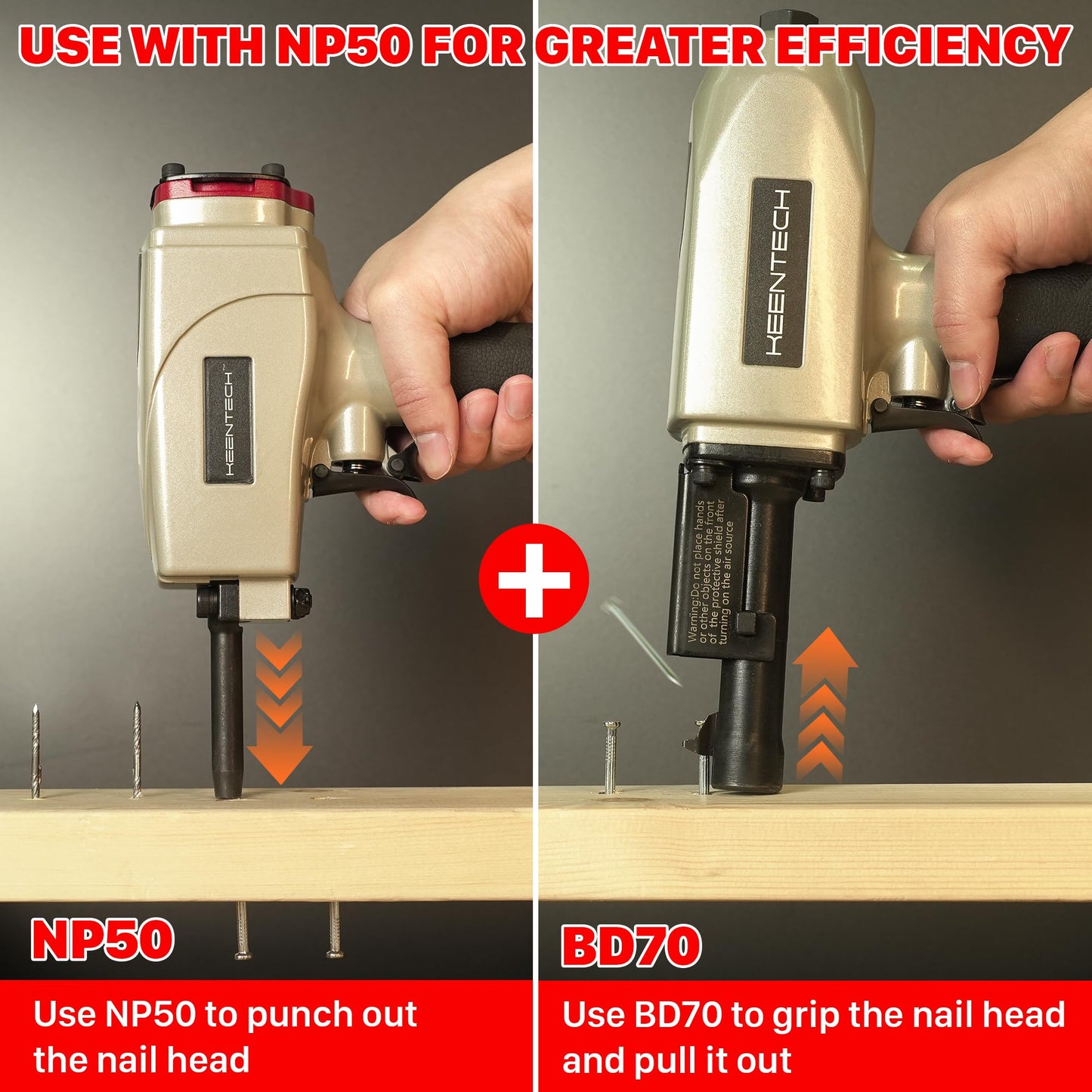 KEENTECH Pneumatic Nail Puller, Fast & Labor-Saving Nail Remover Tool, Denailer Air Gun With Safety Trigger, Nail Puller Tool Effortlessly Removes 3/4"-2-3/4" Nail From Recycled Wood, Pallets, Fences