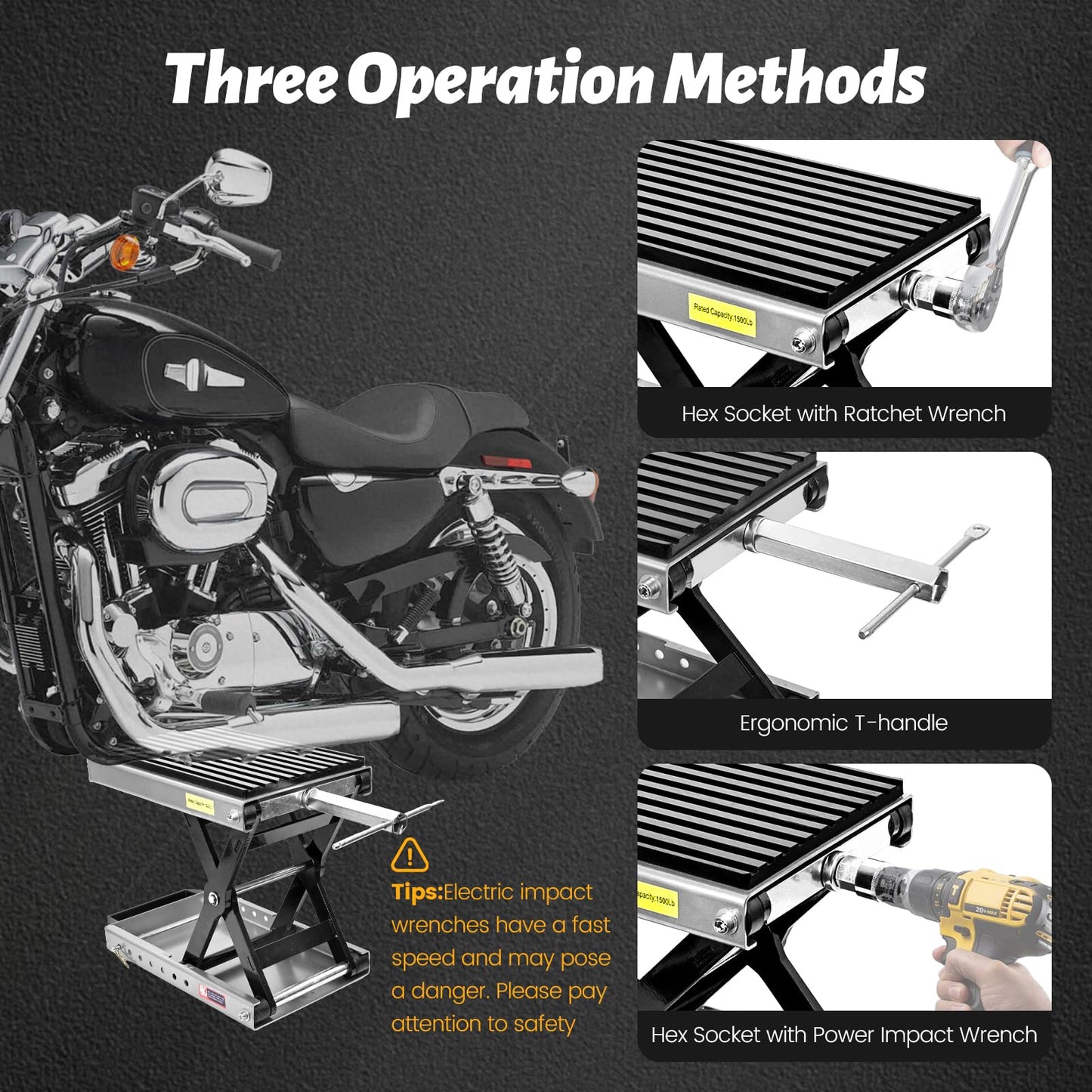 1500 LBS Motorcycle Jack, Thickened 0.48" Rubber Pad Motorcycle Stand Lift, Upgraded Labor-Saving Bearing, Steel Motorcycle Center Stand with Carrying Handle and Anti-Slip Bottom for Heavy ATV