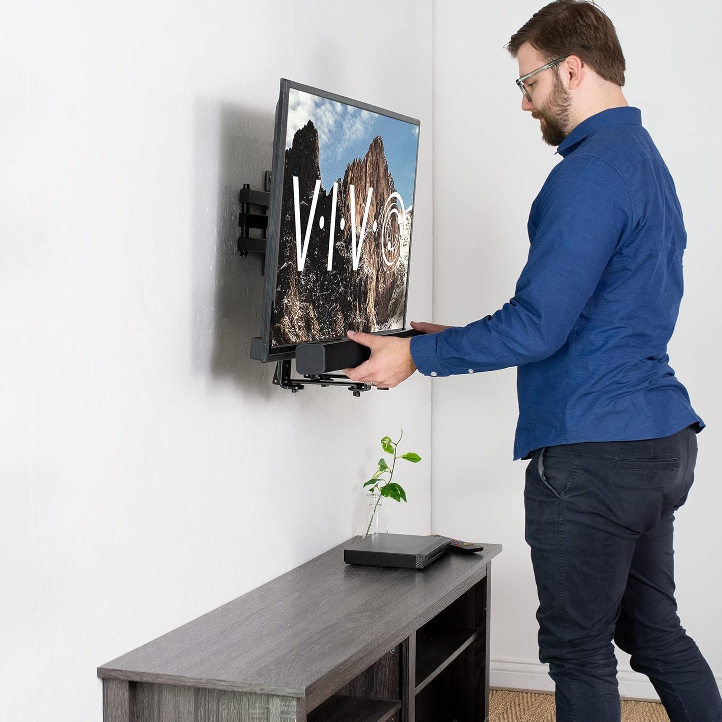 VIVO 33 lbs Mount-SPSB5 Steel Soundbar Bracket Speaker Mount with Non-Slip Base, Above or Below Wall Mounted TV, Fits