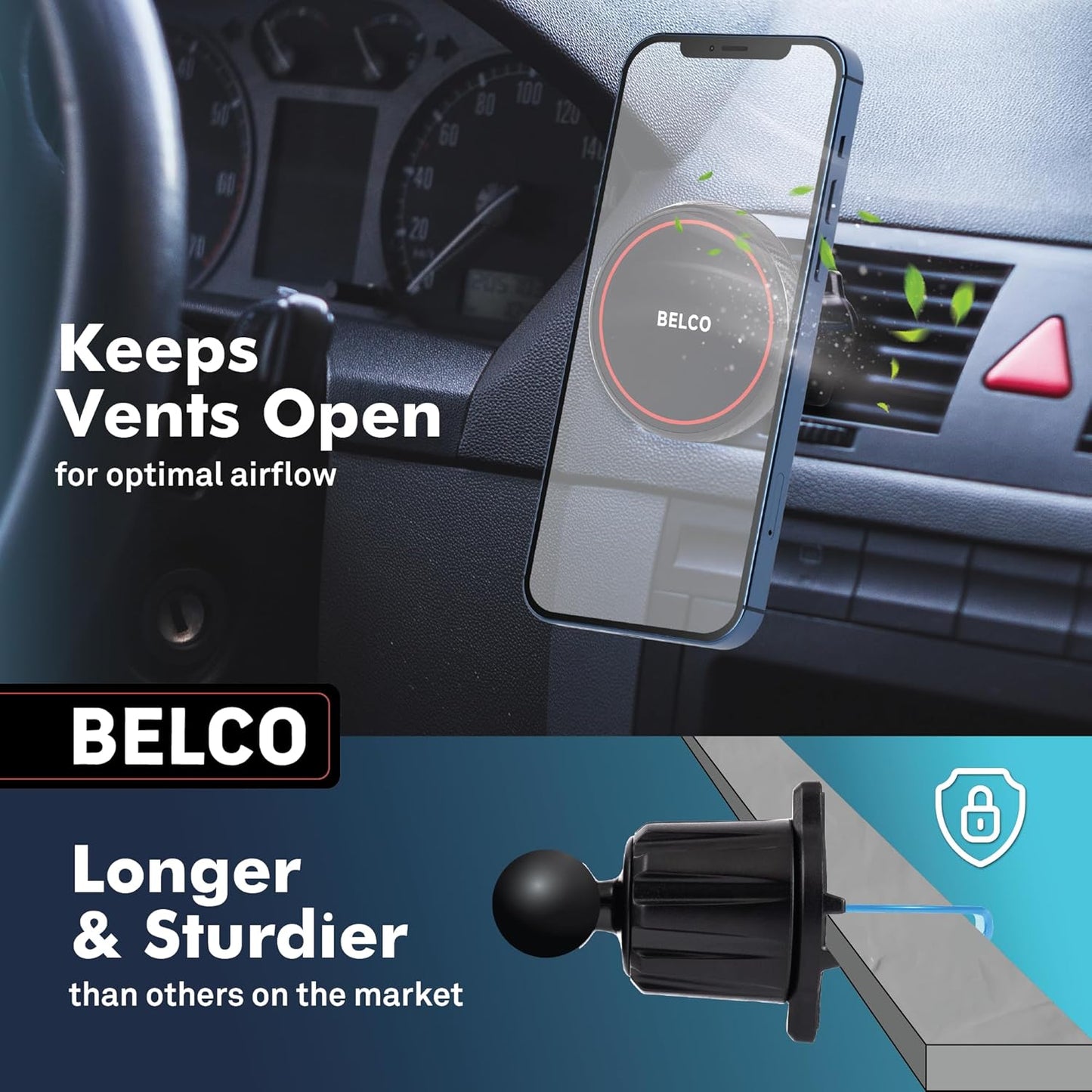 BELCO Magnetic Phone Holder for Car Suction Cup Phone Mount with Adjustable Rotating Arm and Lock Mechanism
