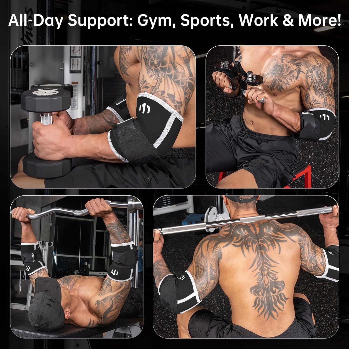 MANUEKLEAR Adjustable Compression Elbow Wraps for Weightlifting(1 Pair), Elbow Sleeves Weightlifting Men with Compression Band, 5mm Neoprene Elbow Strap for Weight Lifting and Bench Press