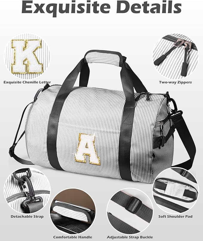 Gifts For Teenage Girls, Girl Gym Bag, Kids Monogram Overnight Duffel Bags with Shoe Compartment, Personalized Travel Bag with Makeup Pouch, Dorm Room Essentials for Teen (Letter R)
