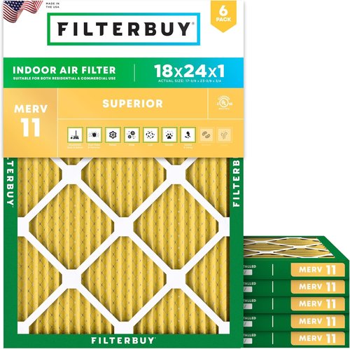 Filterbuy 18x24x1 Air Filter - MERV 11 Pet & Allergy Defense | 6-Pack Electrostatic Pleated HVAC Filters