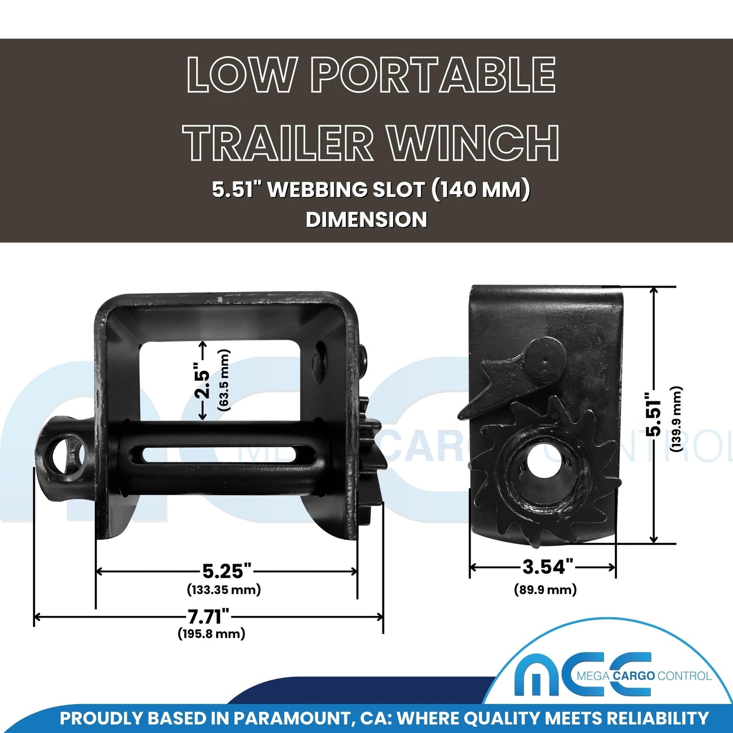 Mega Cargo Control 5 Pack Weld-On Trailer Winches, 140 MM Profile - 5,000 Load Limit, Heavy Duty Flatbed Tie Downs
