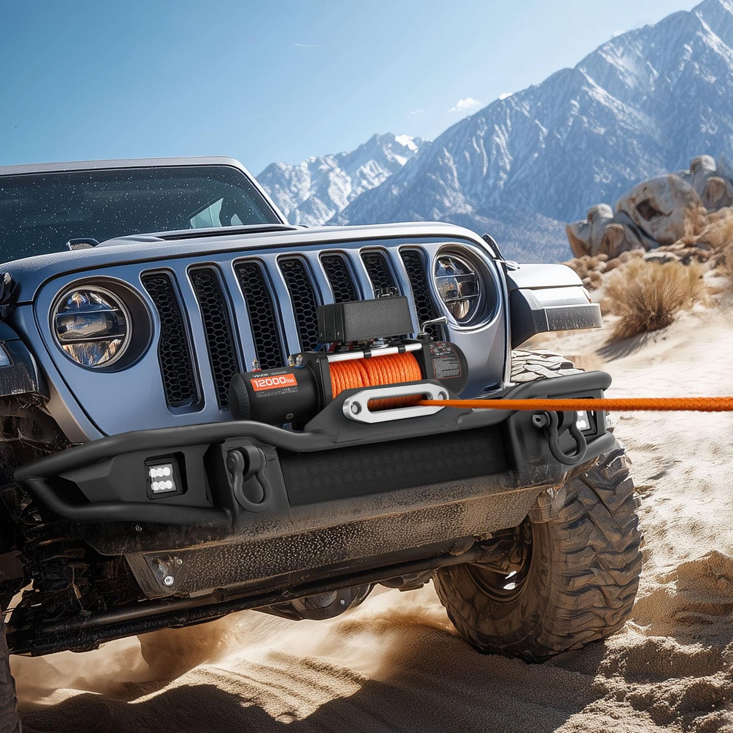 VEVOR Electric Winch, 12000 lbs Load Capacity, 12V DC Truck Winch with Φ0.36 in x 75.5 ft Synthetic Rope, Wireless & Wired Remote Control, IP55 Waterproof for Towing Off-Road SUV Jeep Trailer