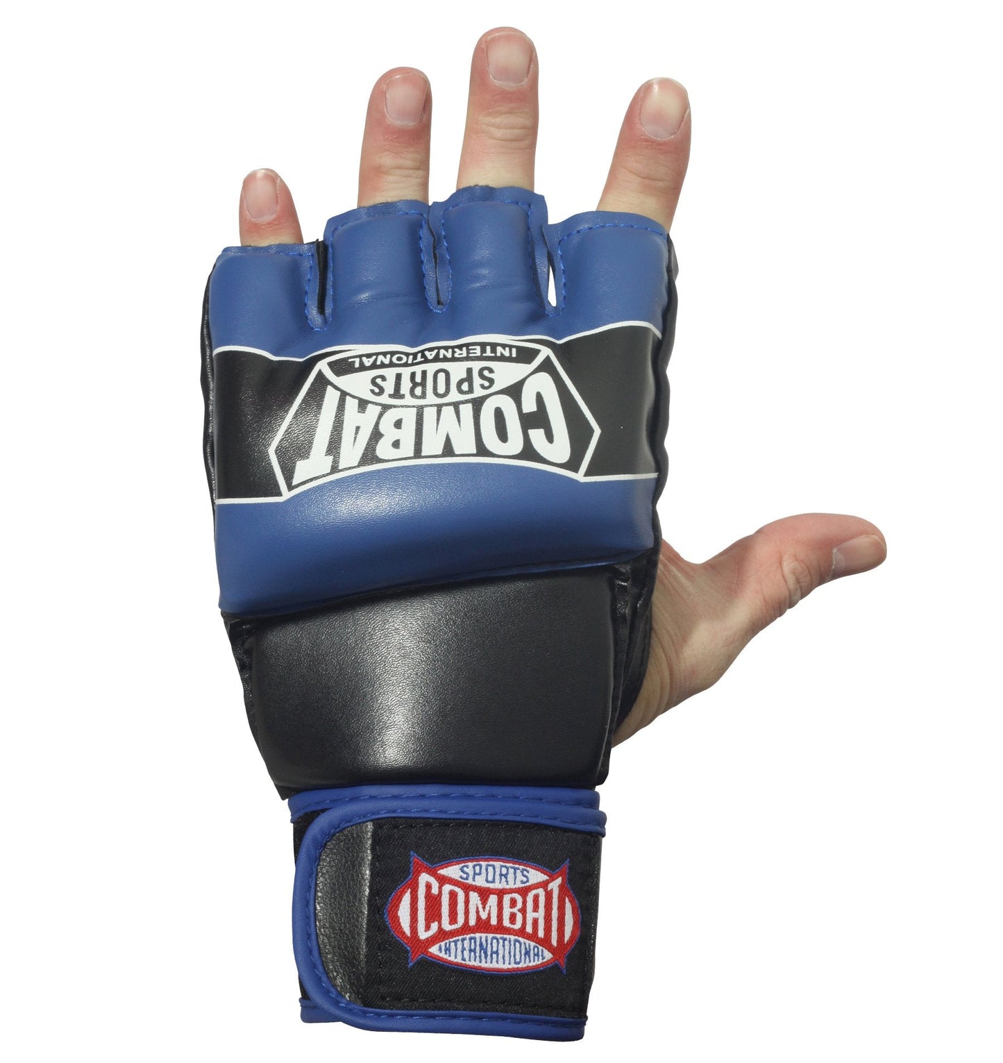 Combat Sports Pro Style MMA Grappling Gloves - 5oz Open Palm Synthetic Leather Fighting Gloves for Mixed Martial Arts, Sparring & Heavy Bag Training, Blue, Medium