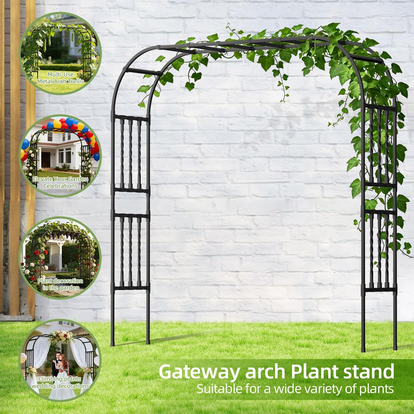 141 x98.4 in Square Tube Garden Arbor Trellis,Unique Design Extra Large Wide Metal Arch for Climbing Plants Outdoor,Wedding Arch Backdrop Stand for Garden Ceremony Party