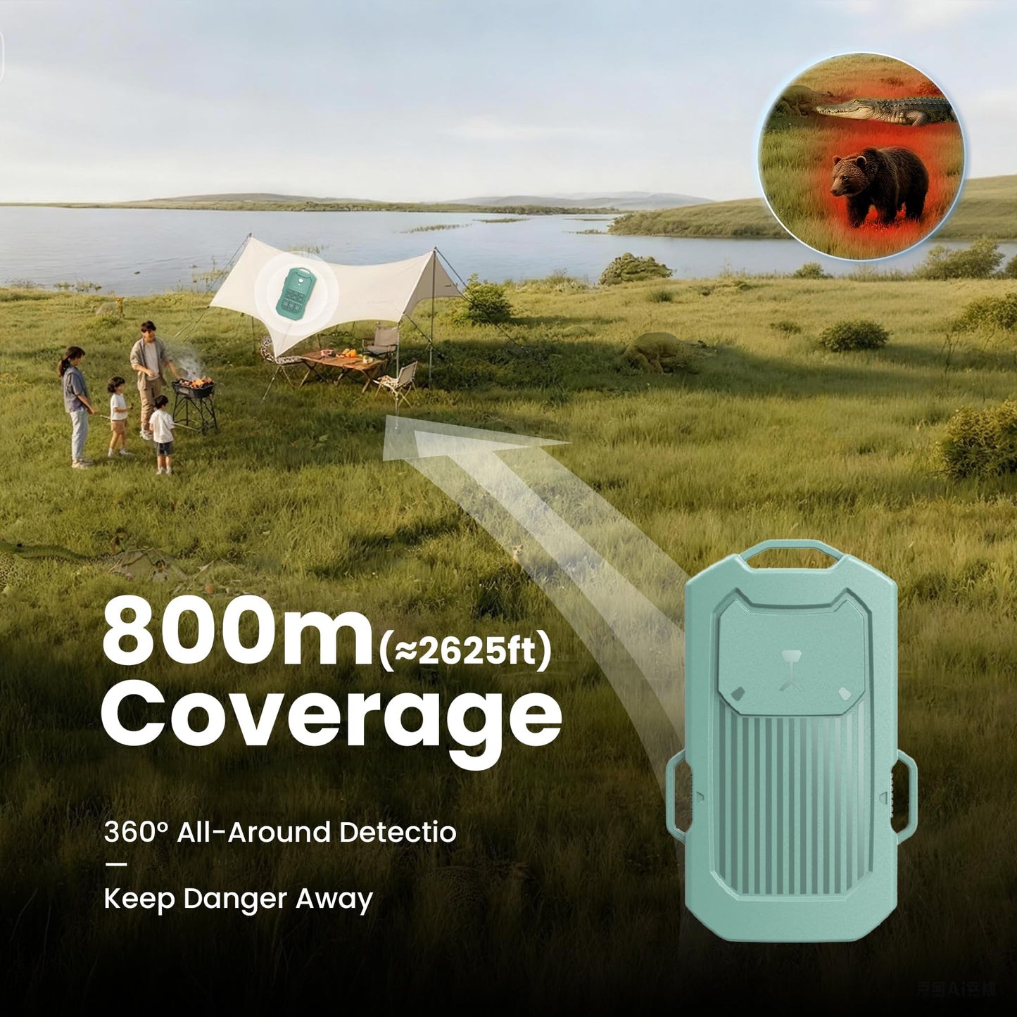 Portable Radar Perimeter Security Alarm System, Green (1 Receiver + 3 Detectors)
