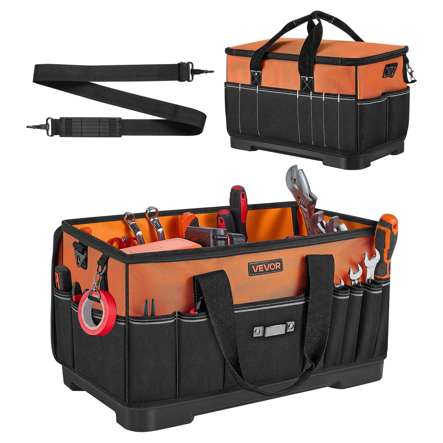 VEVOR Tool Bag, 19.1 Inch, 33-Pocket Portable Large Tool Box Organizer Storage, Toolbox with Water-Resistant Base, Zipper, Adjustable Shoulder Strap Toolbag, for Men Women Dad Husband Fathers Day