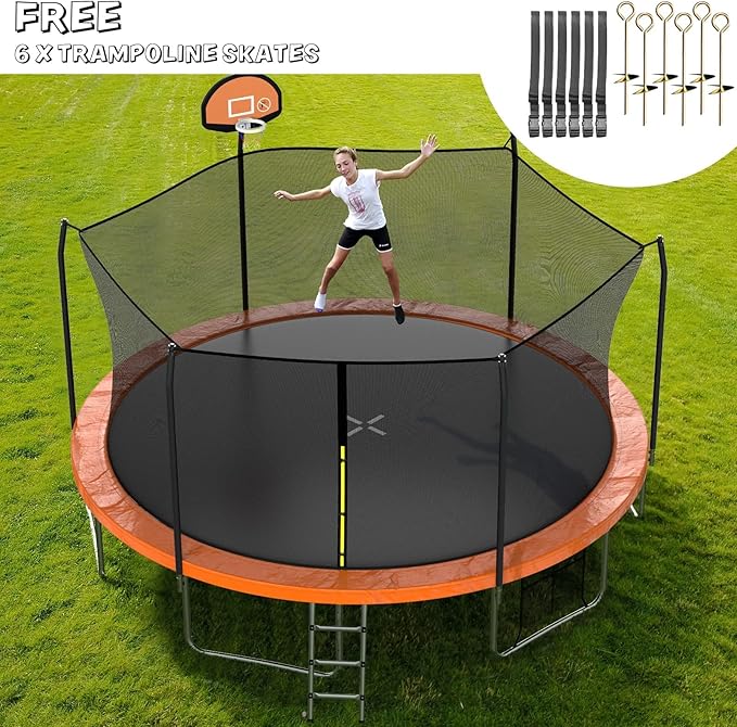 AOTOB 8FT 10FT 12FT 14 FT 15FT Trampoline with Safety Enclosure Net，Outdoor Trampoline with Basketball Hoop, Heavy Duty Jumping Mat and Spring Cover Padding for Kids and Adults, Storage Bag and Ladder
