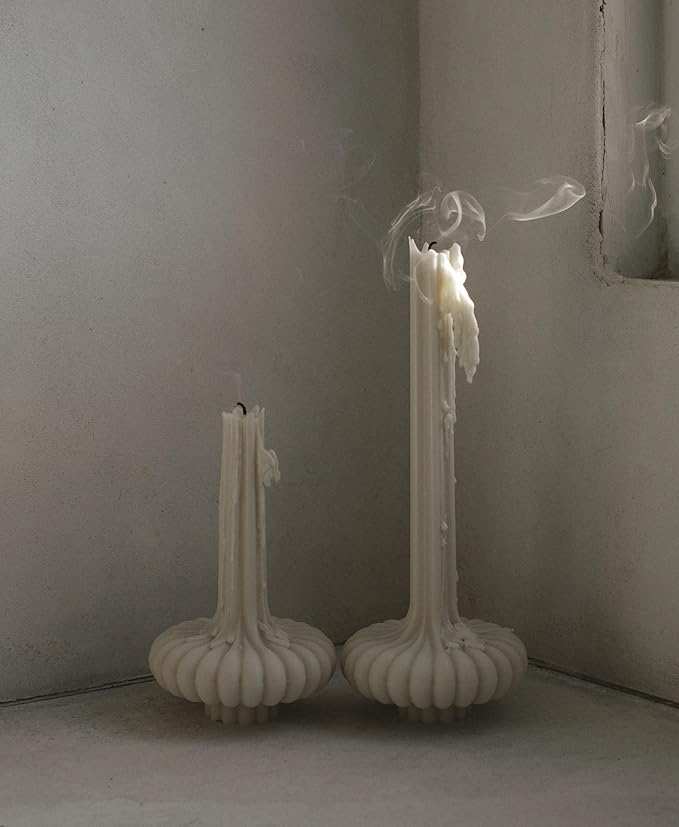 LAWA Set of 2 Pumpkin Base Candle - Beautiful Handmade Pillar Unscented Soy Wax Elegant Aesthetic Vase Candle Housewarming Gift Home Room Shelf Decor Idea White