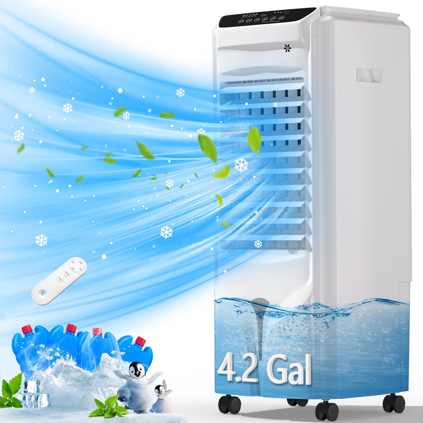 Swamp Cooler, 1800 CFM Windowless Portable Air Conditioner with 4.2 Gal Water Tank,120° Swing, 12H Timer, 3 Speeds, 3 Modes, 3-IN-1 AC Unit, Evaporative Air Cooler for Room,Bedroom,Office,frost White