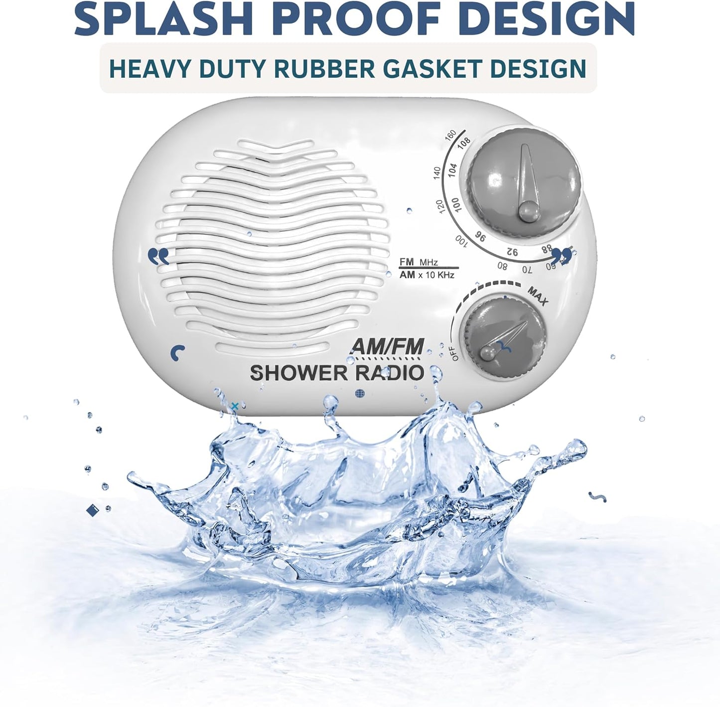 Shower Radio - Includes Carrying or Hanging Strap. Portable Design Perfect for Bathroom, Kitchen, and Outdoor. Built